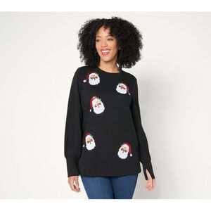 SUNNYLiFE Women's Top Sz M Sequin Santa Knit Black A729563